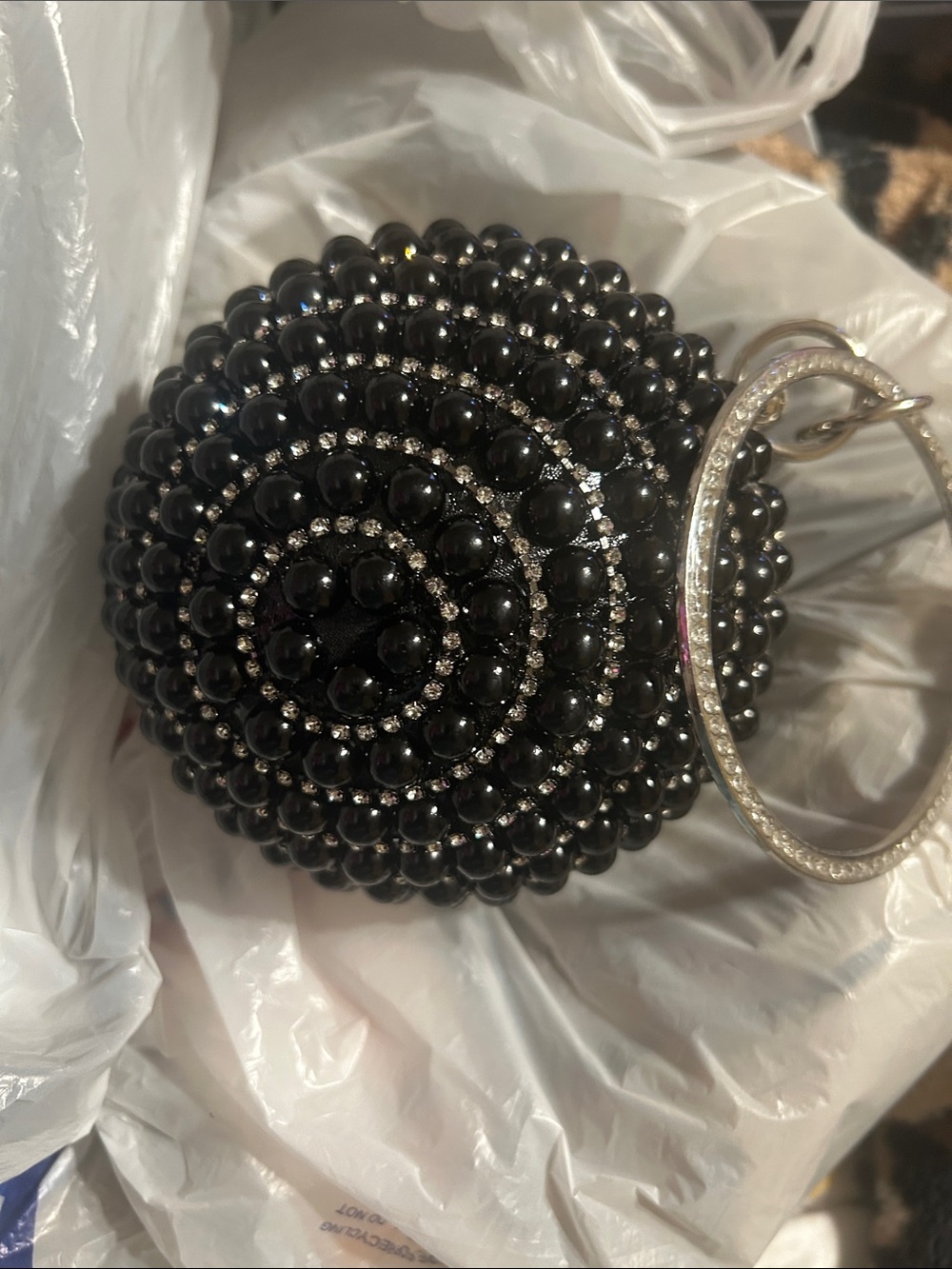 Black Beaded Crystal Embellished Wristlet Clutch